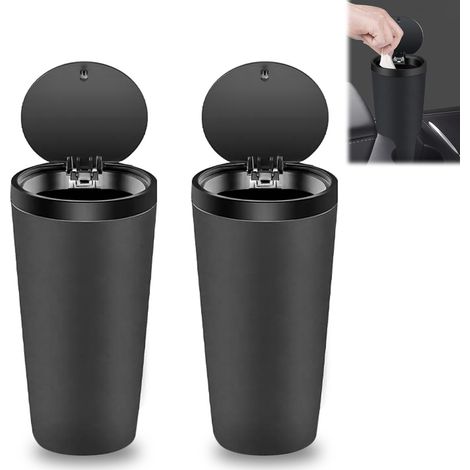 Lntyq Mini-Fahrzeug-Mülleimer mit Deckel: 2 Stück, 300 ml, tragbarer Auto-Mülleimer, Auto-Becherhalter, tragbarer Mülleimer, für Auto, Küche, Büro, Zuhause (schwarz) (1/5)