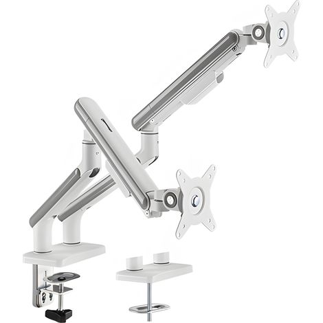 Soporte para monitor con resorte doble, brazo doble, resorte de gas, blanco plateado, HDWR SolidHand-FS02 (1/4)