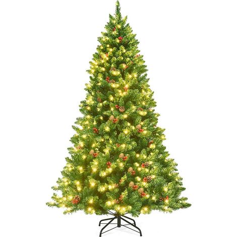 COSTWAY 200cm Künstlicher Weihnachtsbaum mit warmweisser LED-Lichterkette, Tannenbaum mit Metallstaender, Christbaum PVC Nadeln, Kunstbaum Weihnachten Klappsystem, grün (1/5)