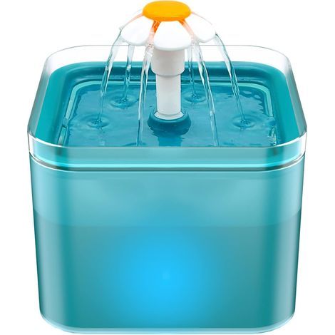 Fontana d'acqua per gatti, distributore d'acqua ultra silenzioso per gatti, distributore d'acqua per gatti con luce LED, fontana per gatti da 2L, con filtro a carbone attivo e pompa dell'acqua (1/5)