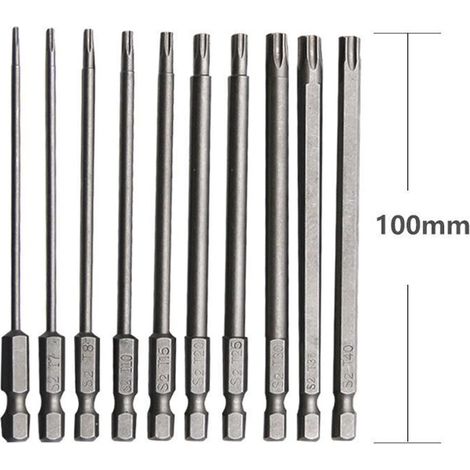 Ulisem 10 PCS Embout Torx Long en Acier Allié au Chrome Vanadium 75mm Embout Visseuse Long Antirouille Jeu pour Tournevis Perceuse Electrique Machines Entretien (1/4)