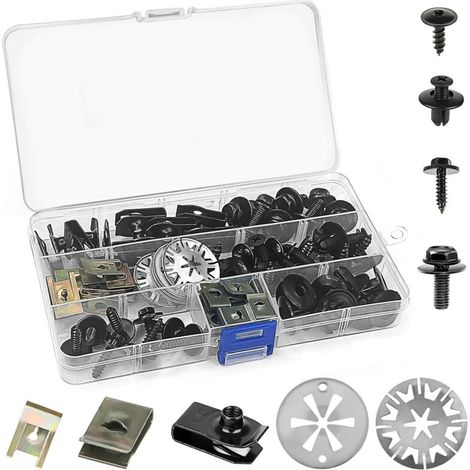 Lot de 80 vis de carrosserie - Écrou en tôle - Kit de clips de fixation pour plaque d'immatriculation - Clips de fixation auto pour réparation de pièces de voiture (1/4)