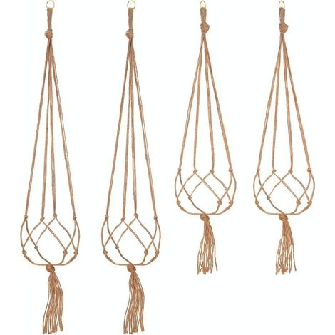 Support et plateau pour plantes, lot de 4 suspensions en corde macramé, porte-pots suspendus, décoration de jardin intérieur/extérieur - 2 pièces de 105 cm et 2 pièces de 90 cm, 1,20 m (1/5)