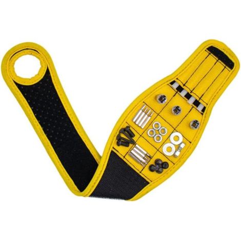 Bracelet Magnétique Bracelet Magnétique Pour Homme Outils Gadgets Ceinture d'Outils Pochette d'Outils Ajustable Multi-Poches Outil De Travail Organisateur De Rangement d'Outils (Jaune) (1/4)