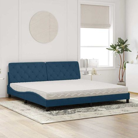 Lit avec matelas bleu 200x200 cm velours (1/5)