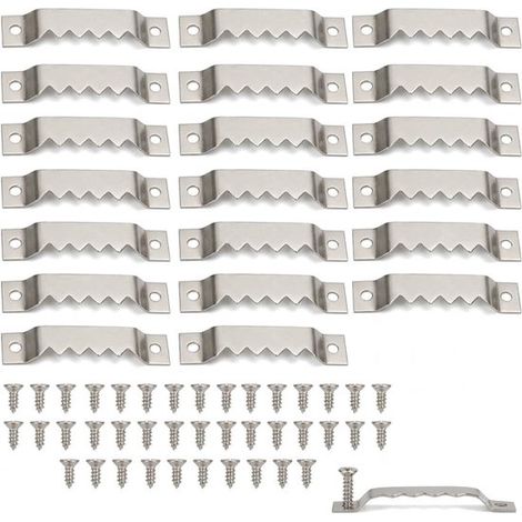 20 ganchos dentados para cuadros con tornillos incluidos，Sistema de colgado de metal para marcos de fotos y lienzos，40 x 7 mm，Plateado (1/5)