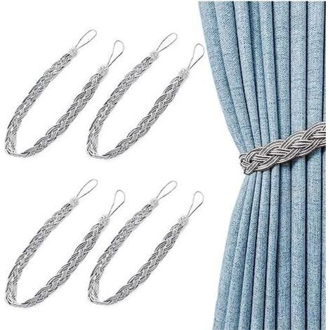 CSPARKV 58cm 2 Paires d'embrasses de Rideaux tressées Gris argenté pour Rideaux, embrasses de Rideaux de Type Simple, Corde à Nouer pour Rideaux (1/5)