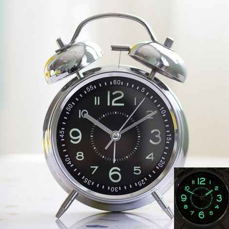 Réveil puissant pour dormeurs profonds, 11,5 x 5,5 x 16,5 cm, horloge à quartz silencieuse, rétroéclairage, rechargeable par USB (noir) (1/5)
