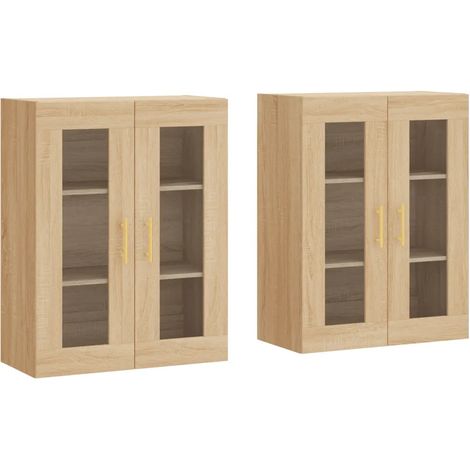 Set di 2 pensili a muro design pratico contenitore multifunzionale 69,5 x 34 x 90 cm legno ingegnerizzato rovere Sonoma 020055423