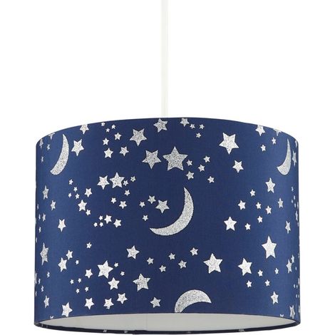 Litecraft Glow Light Shade 30cm Easy Fit Moon and Stars Lampshade - Blue (1/5)
