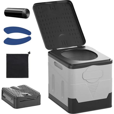 (Ensemble noir et gris) Toilettes portables de voiture, seau poubelle, toilettes pliables pour voyages, camping et urgences, pour adultes et enfants. (1/3)