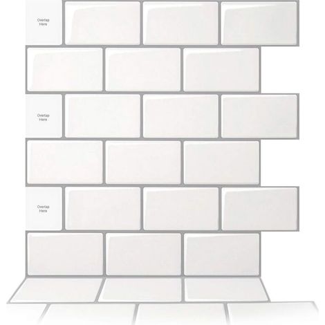 10-teiliges Set selbstklebender Küchenrückwände, Wandfliesen für Küche und Bad, Küchenaufkleber, Weiß mit grauer Fuge, 30,5 x 30,5 cm