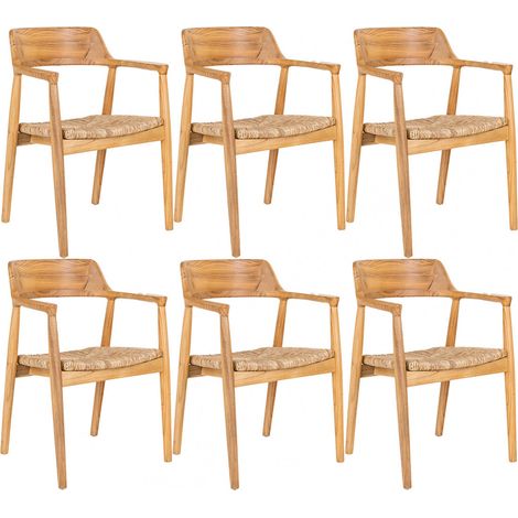 VANCOUVER - Lot de 6 Chaises en Bois de Sungai et Assise en Paille Naturelle (1/5)