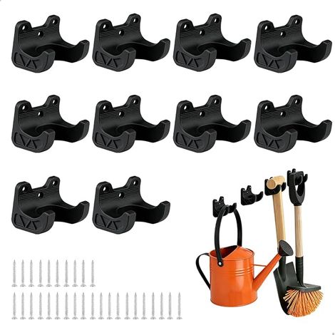 Rangement Outils Jardin, Crochets Muraux pour Outils de Jardinage, Crochets de Garage, Adaptés Aux Supports pour Outils de Jardinage, Porte-Outils Et Rangements pour Outils, 10 Pièces (1/4)