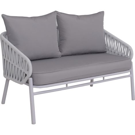 [NEUWERTIG] Aluminium-Gartenbank HHG-220, Gartensofa Outdoor Sitzbank, Seilgeflecht Rope Stoff/Textil (180g/m²) hellgrau