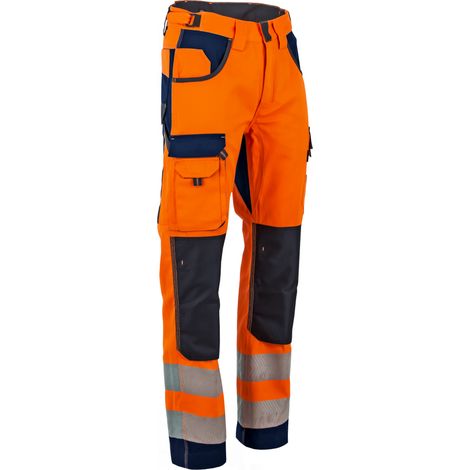 LMA – Pantalon haute visibilité taille 60 – Multipoche tricolore – Poches genouillères en Oxford – Renforts en Oxford 900D imperméable (1/5)
