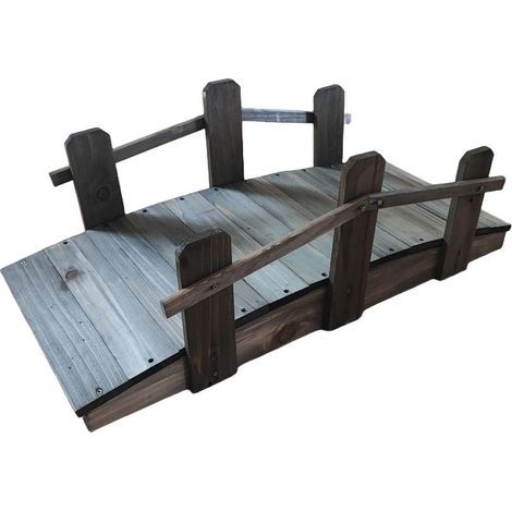 Pont de jardin, sapin, pour bassin & ruisseau, H×L×P:25×32×70 cm, 100 kg, résistant intempéries, marron