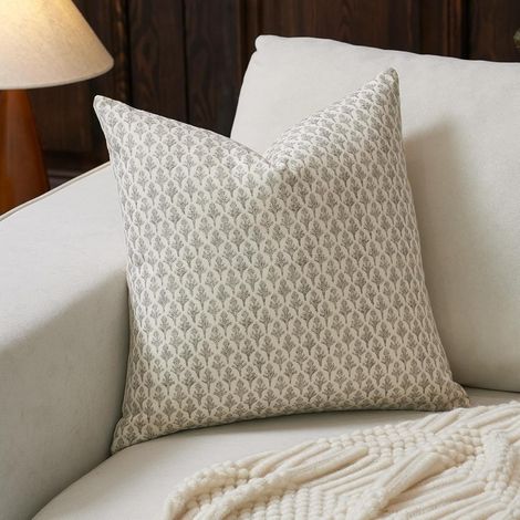 Copricuscini floreali 45 x 45 cm, stampa a blocchi, cuscini per divano per soggiorno, copricuscini decorativi con accenti neutri, 2 pezzi, tortora chiaro