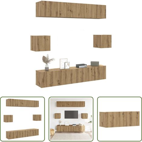 Wandmontage - 6-tlg. TV-Schrank-Set Wandmontage Artisan-Eiche Holzwerkstoff (1/5)