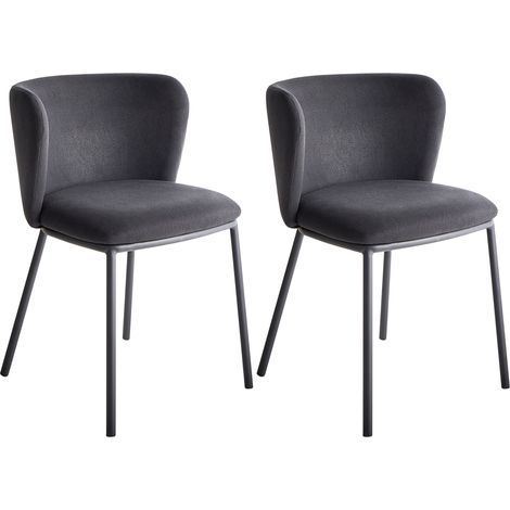 Conjunto de 2 sillas de comedor modernas respaldo curvado sin reposabrazos patas negras tapizado de tela negro Mina (1/5)