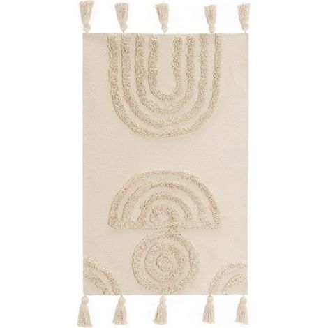 Tappeto in cotone con frange, stile scandinavo, 80x50 cm.
