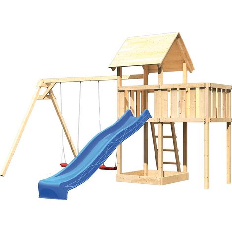 Akubi Lotti Satteldach natur Rutsche blau+DS+ABP