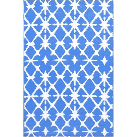 Tapis d'extérieur ARAKIL, rayures bleues et blanches, 80x150 cm, matériau PP. (1/5)