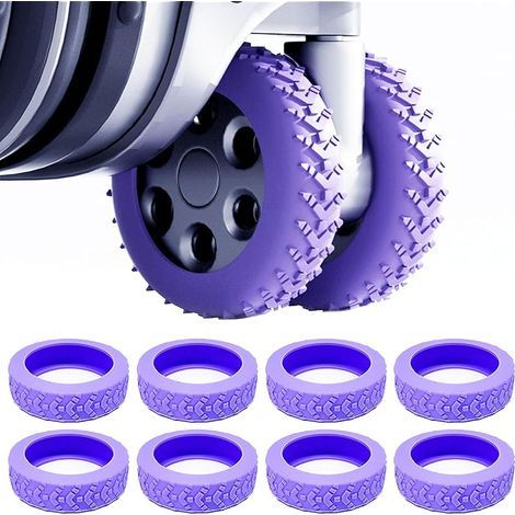 Lot de 8 housses de protection de roue en silicone pour bagages - Antidérapantes et imperméables - Pour chaises de bureau et la plupart des roues pivotantes à 8 roues (noir), lilas, Lila, (1/5)