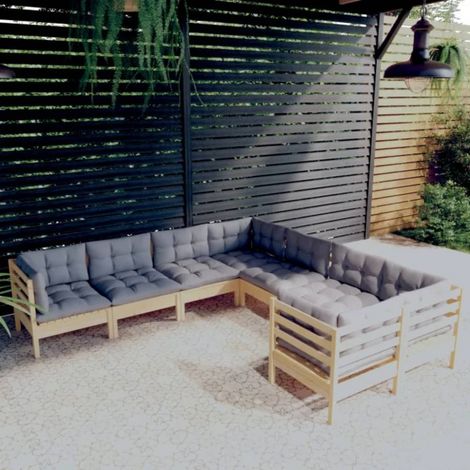 10-tlg. Garten-Lounge-Set mit Grauen Kissen Kiefernholz vidaXL (1/5)