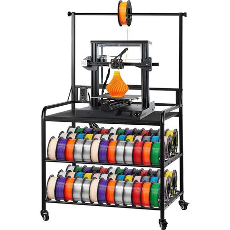 Support de Rangement de Filaments Mobile 3 Niveaux, Étagère de Stockage de Filaments d'Imprimante 3D, Porte-bobines de Filament sur Roulettes, pour Studio d'Impression 3D, Bureau, Atelier, Noir (1/5)