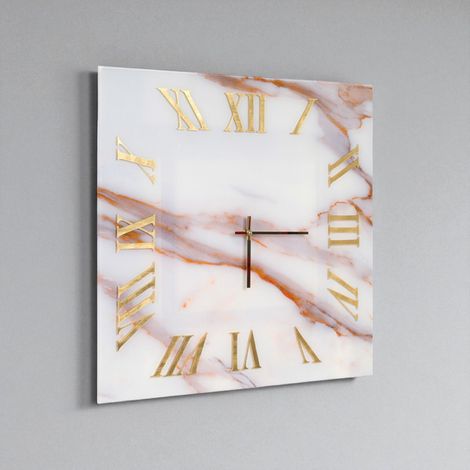 Orologio quadrato 65x65 cm in vetro temperato effetto marmo Bianco e Arancio - NAXO (1/4)