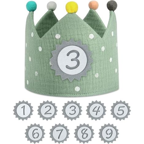 Couronne d'anniversaire pour enfants, chapeau-couronne réutilisable avec chiffre interchangeable de 0 à 9, diadème/bandeau cadeau pour fête d'anniversaire garçons et filles (1/5)