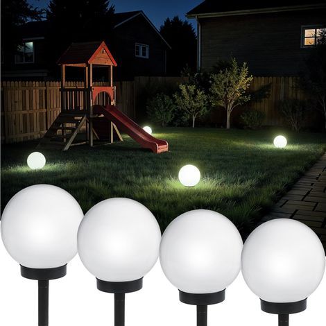 Lot De 4 Lampes Solaires D'extérieur ,Lumière Solaire De Jardin,Exterieure Étanche Lumiere,Lampes Solaires De Chemin, Boule Lumineuse Led -,Éclairage De Jardin -,Blanc Neutre , 15 Cm (1/5)