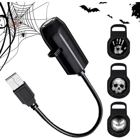 Halloween-Projektorlampe, magnetischer Geisterhaus-Projektor mit 3 Modi 360° drehbarer LED-Geist (USB) (1/4)