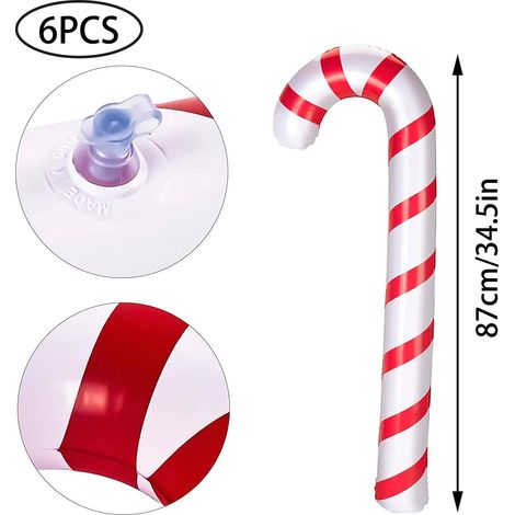 6 pezzi 87 cm decorazioni natalizie gonfiabili a forma di bastoncino di zucchero, grande decorazione natalizia Grinch decorazioni per albero di Natale per porta d'ingresso esterna (rosso-bianco) (1/4)