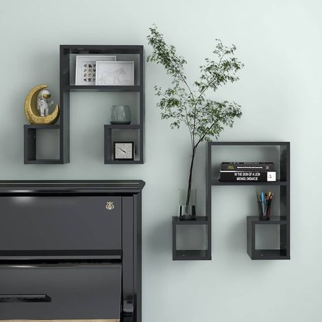 807243 vidaXL Wall Shelves 2 pcs Grey 50x15x50 cm Engineered Wood (1/5)
