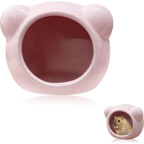 Casa de cerámica para hámster, adorable escondite con forma de animal, bonita decoración de verano para animales pequeños, adecuada para hámsteres enanos (rosa) (1/4)
