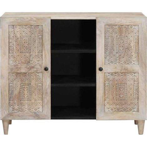 Buffet Blanc Blanchi en Bois de Massif de Manguier, 90 x 33 x 75 cm (1/5)