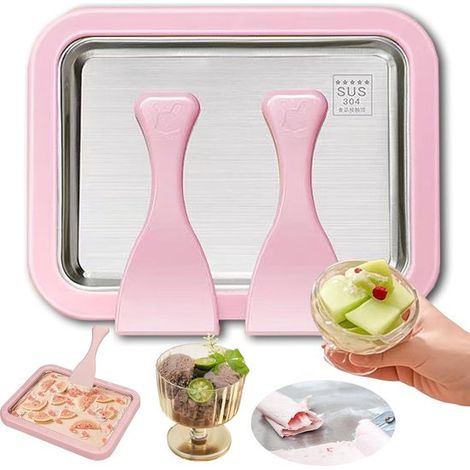 Máquina para hacer helado enrollado, Prepara tu propio helado, Incluye 2 espátulas, No requiere electricidad, Plancha para enrollar helado, Rosa (1/5)