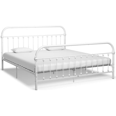 Cadre de lit sans matelas et tête de lit blanc 180x200 cm métal (1/5)