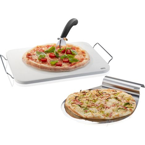 Gefu Pizza Bundle 3-pcs. con piedra de pizza Darioso, cortador de pizza, empujador de pizza