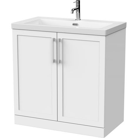 Stonnall Traditional Floor Standing 2 Door Vanity Unit with 1 Tap Hole Fireclay Basin, 800mm, Matt White (1/4)