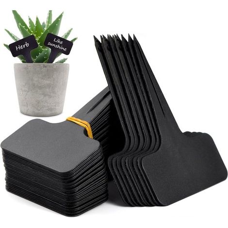 Étiquettes pour plantes - Étiquettes imperméables pour plantes d'extérieur - 100 étiquettes en forme de T (noires) (1/5)