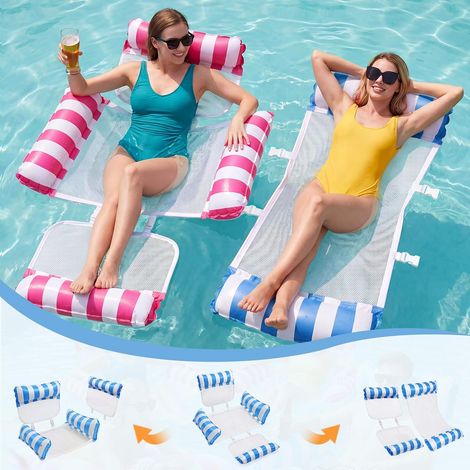 Lot de 2 Hamac de Piscine Gonflable Adulte, 5 en 1 Matelas Piscine Filet avec 4 Chambres à Air pour Adultes, Bouee Piscine pour Voyages, Jardin, Été, Plage et Vacances (1/5)