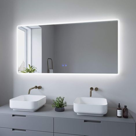 AQUABATOS® 140 x 70 cm LED Badspiegel mit Beleuchtung Badezimmerspiegel Beleuchtet Wandspiegel Kaltweiß und Warmweiß Licht Dimmbar lichtspiegel Beschlagfrei Antibeschlag BORAS-Serie 140x70cm (1/5)