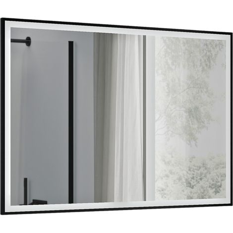 BERNSTEIN - Espejo de baño LED rectangular 70x100cm (AxL) marco negro, antivaho, intensidad de luz regulable, sensor de movimiento - VARO FRAME