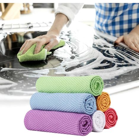 5 chiffons nettoyants écailles de poisson pour cuisine, vitres, voitures et miroirs, lot de 5, microfibre tout usage (1/5)