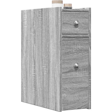 Badschrank Schmal mit Rollen Grau Sonoma Holzwerkstoff