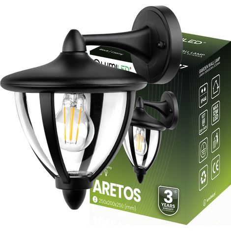 Lámpara de pared exterior para jardín ARETOS LUMILED, E27, LED, farol de fachada, color negro. (1/5)