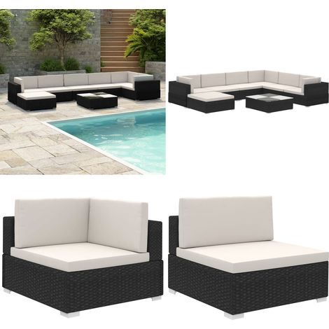 8-tlg. Garten-Lounge-Set mit Auflagen Poly Rattan Schwarz - Gartengarnitur - Lounge Möbel - Outdoor Furniture - Rattan Sessel - Gartenstuhl - Home & Living (1/5)